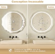 Espelho de banheiro antiembaçante com luz LED de 3 cores, função de memória, leitura de hora e temperatura