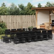 vidaXL 17 pcs conjunto de jantar p/ jardim c/ almofadões vime PE preto