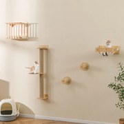 Arranhador de parede para gatos com árvore de 3 níveis, rede e tapetes para arranhar Natural