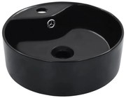 vidaXL Lavatório com extravasamento 36x13 cm cerâmica preto