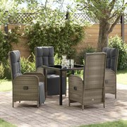 vidaXL Conjunto de Jantar de Jardim com Almofadas Cinza Poli Rattan
