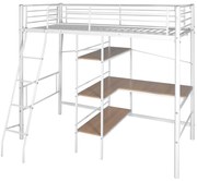 vidaXL Cama alta com secretária metal 90x200 cm branco e castanho