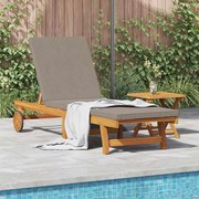 vidaXL Espreguiçadeira com Rodas e Almofada em Taupe e Madeira Sólida.