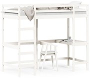 vidaXL Cama alta com secretária 90x190 cm pinho maciço branco
