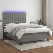 Cama box spring c/ colchão e LED 140x190 cm tecido cinza-escuro