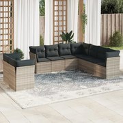 vidaXL 9 pcs conj. sofás jardim com almofadões vime PE cinzento-claro