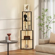 Candeeiro de pé para sala de estar, com prateleiras de canto de 4 níveis, intensidade de luz regulável, 55,5 x 39,5 x 163 cm, preto