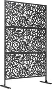 Outsunny Painel Brise-Vue Decorativo Exterior Claustra Decorativo Jardim 3 Painéis com padrão floral Aço 122 x 45 x 198 cm Preto | Aosom Portugal