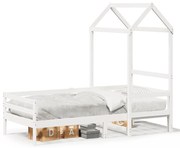 Sofá-cama com telhado 90x200 cm madeira de pinho maciça branco