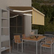 vidaXL Toldo autom. c/ estore/LED/sensor vento 3x2,5m amarelo/branco