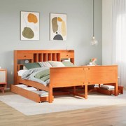 vidaXL Cama com estante sem colchão 200x200 cm pinho maciço