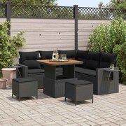 vidaXL Conjunto de Sofá de Jardim com 8 Peças e Almofadas, Preto, Rattan, Poliéster e Acácia.