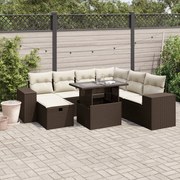vidaXL 8 pcs conjunto sofás de jardim c/ almofadões vime PE castanho