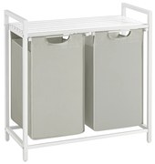 Cesto de roupa suja VASAGLE, cesto de roupa suja com 2 compartimentos, sacos de roupa sujos removíveis, separador de roupa suja, prateleira, estrutura de metal, 2 x 46L, 73 x 33 x 72 cm, branco BLH201W01