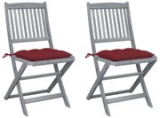 vidaXL Cadeiras exterior dobráveis c/ almofadões 2 pcs acácia maciça