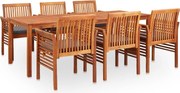 vidaXL 7 pcs conjunto de jantar exterior c/ almofadões acácia maciça