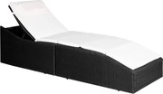 vidaXL Espreguiçadeira com almofadão vime PE preto