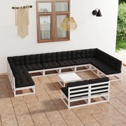 13 pcs conj. lounge de jardim c/ almofadões pinho maciço branco