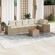 vidaXL 7 pcs conjunto de sofás p/ jardim com almofadões vime PE bege