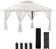 Outsunny Tenda Dobrável Pop-Up 3,9x3,9 m Tenda de Jardim com Altura Ajustável Proteção UV50+ Rede Mosquiteira e Bolsa de Transporte com Rodas Creme | AOSOM Portugal
