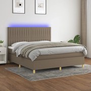 Cama box spring colchão/LED 160x200 cm tecido cinza-acastanhado