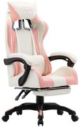 vidaXL Cadeira estilo corrida c/ apoio pés couro artif. rosa/branco