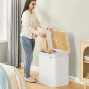 Cesto para roupa suja em bambu com 2 compartimentos 50 x 40 x 61 cm branco