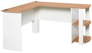 HOMCOM Secretária de Canto Mesa de Computador em Forma de L com Prateleiras 136x130x72 cm para Escritório Casa Branco e Madeira | Aosom Portugal