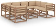 9 pcs conjunto lounge para jardim com almofadões beges