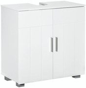 kleankin Móvel para Lavatório Pousar Armário Casa de Banho de Madeira com 2 Portas e Prateleira Interior Ajustável Moderno 60x30x60cm Branco
