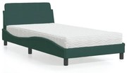 Cama com colchão 100x200 cm veludo verde-escuro