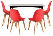 Conjunto Mesa Tower Retangular 120 x 80 cm Preta e Pack 4 Cadeiras Synk Basic - Vermelho