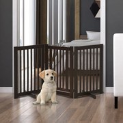 Barreira para Cães de Madeira Barreira para Animais de Estimação Dobrável de 3 Painéis com 1 Porta e Pés de Apoio 155x35,5x76 cm Castanho Escuro
