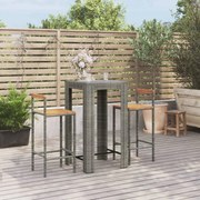 vidaXL 3 pcs conjunto de bar p/ jardim vime PE/acácia maciça cinzento