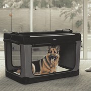 Transportadora dobrável para cães 106,7 x 71,2 x 71,2 cm com 4 portas em tecido de malha Preto
