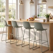 Conjunto de 4 bancos de bar com encosto acolchoado, apoio para os pés e pernas de metal verde