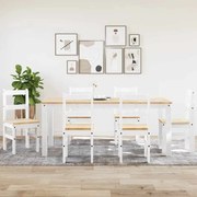 vidaXL 7 pcs conjunto de jantar Panama madeira pinho maciça branco