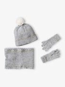 Agora -25%: Conjunto gorro + gola snood + luvas/mitenes, para menina cinza mesclado