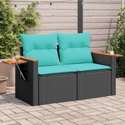 vidaXL Sofá de jardim com almofadas, 2 lugares, vime sintético preto