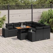 vidaXL 9 pcs conjunto de sofás p/ jardim c/ almofadões vime PE preto