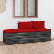 3 pcs conjunto lounge de paletes + almofadões madeira de pinho