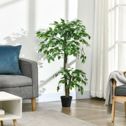 Árvore de Chá Artificial 120 cm Planta Artificial com 546 Folhas Musgo e Vaso para Exterior Sala de Estar Escritório Verde