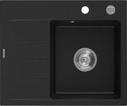 Mexen Ben lava-louça de granito 1-cuba com escorredor, direito 600 x 500 mm, preto, sifão cromado - 6523605000-77