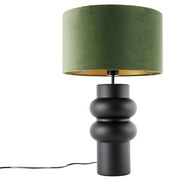 Candeeiro de mesa design abajur veludo preto verde com dourado 35cm - Alisia
