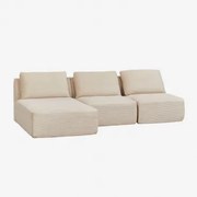 Sofá Modular Chaise Longue Esquerdo De 3 Peças Em Veludo Embalado A Vácuo Temple Bombazina Crema Linho - Sklum