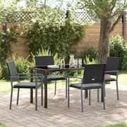 vidaXL Conjunto de Jantar de Jardim com 5 Peças e Almofadas, Preto, Polyrattan.