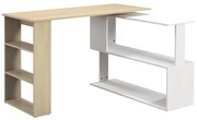 HOMCOM Mesa de Computador Secretária Mesa de Canto Giratória 360° com 5 Prateleiras 120x110x74,5 cm Madeira e Branco | Aosom Portugal