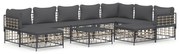 10pcs conjunto lounge de jardim c/ almofadões vime PE antracite