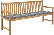vidaXL Banco jardim almofadão padrão xadrez cinzento 175cm teca maciça