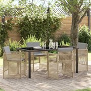 vidaXL Conjunto de Jantar de Jardim 5 Peças com Almofadas Bejas em Rattan Sintético